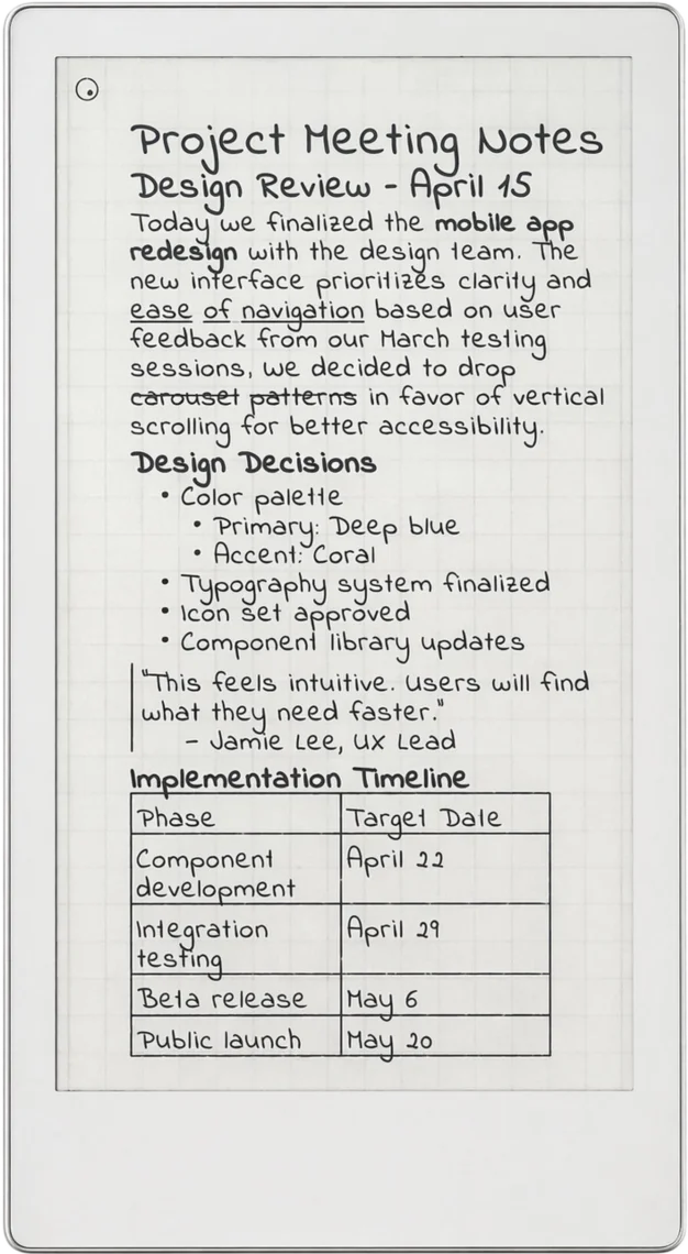 reMarkable Paper Pro Move handwritten output