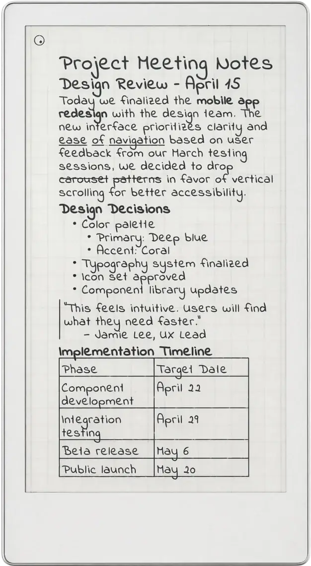 reMarkable Paper Pro Move handwritten output