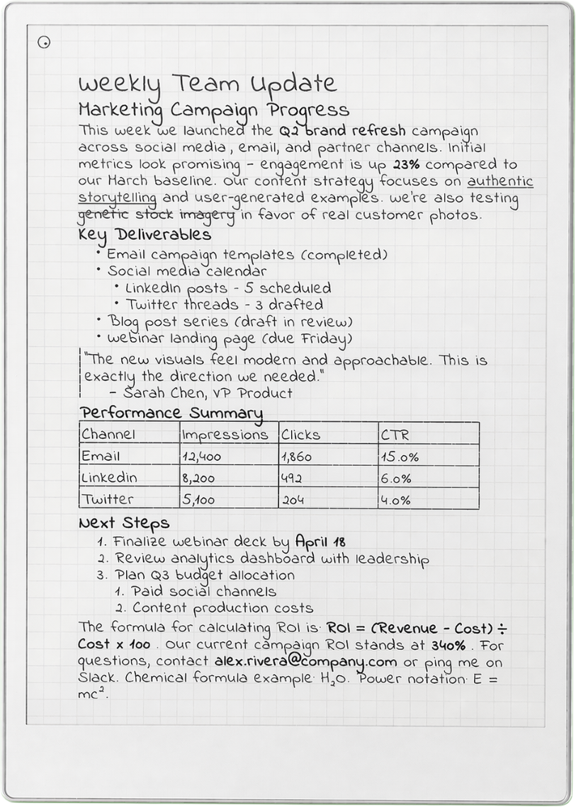 reMarkable Paper Pro handwritten output